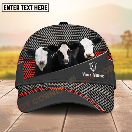 Joycorners Black White Face Simmental Ranch Style Metal Pattern Mesh 3D Cap Personalized Name Cap