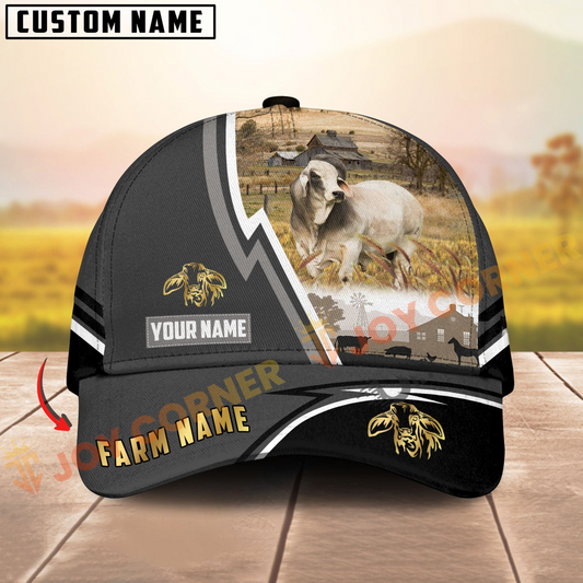 Joycorners Brahman Black White Country Customized Name Brown Leather Pattern Cap
