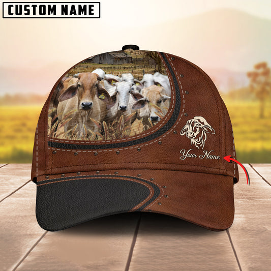 Joycorners Custom Name And Brahman Cows Leather Pattern Classic Cap