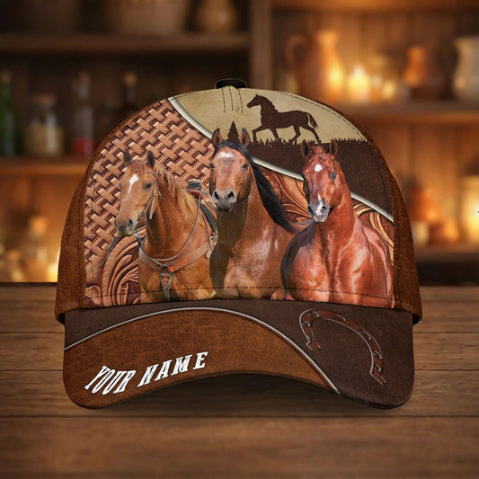 Joycorners Personalized Horse Dark Brown Carving Leather Style Cap (9 Breeds)