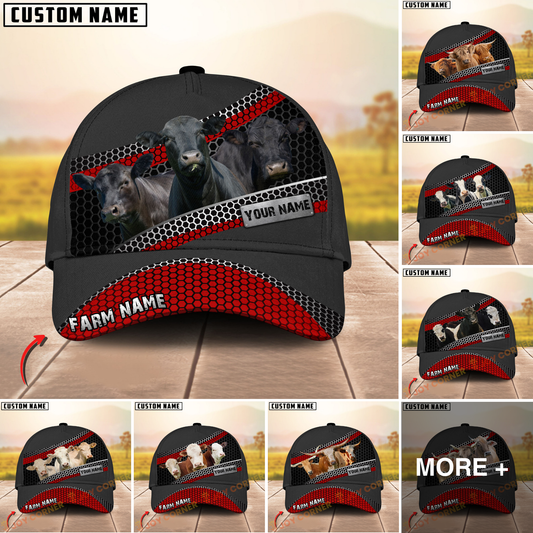 Joycorners Cattle Cow Honeycomb Metal Industrial Personalized Name 3D Cap (10 Breeds)