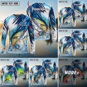 Joycorners Saltwater Fish Fishing Water Splash Scale Pattern Personalized Name, Team Name Long Sleeve Shirt (6 Breeds)