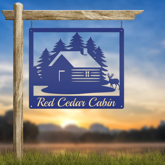 Joycorners Personalized Cabin with Deer Welcome Metal Sign LM0110