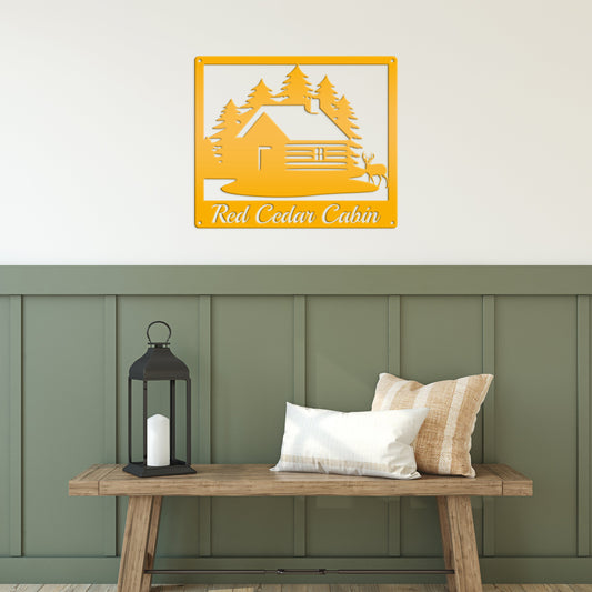 Joycorners Personalized Cabin with Deer Welcome Metal Sign LM0110