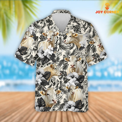 Joy Corners Charolais Cattle 3D Hawaiian Flower Shirt