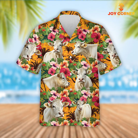 Joy Corners Charolais Cattle 3D Hawaiian Flower Shirt