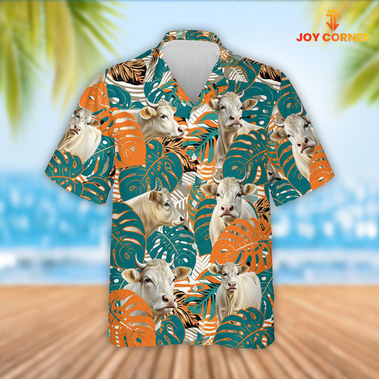 Joy Corners Charolais Cattle 3D Hawaiian Flower Shirt