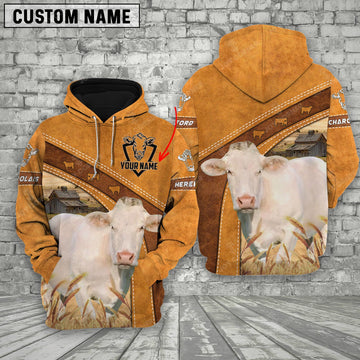 Joycorners Charolais 3D Customized Name - Farm Name Hoodie