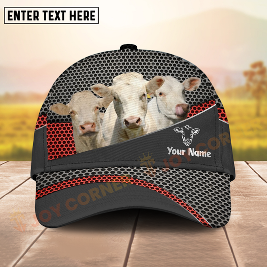 Joycorners Charolais Ranch Style Metal Pattern Mesh 3D Cap Personalized Name Cap