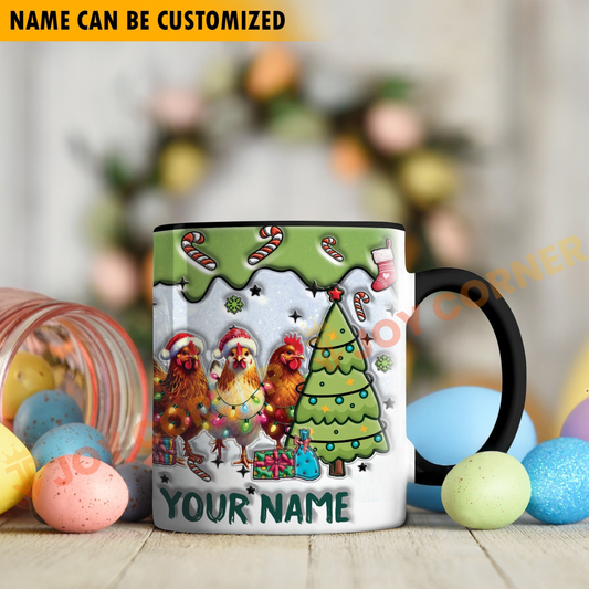 Joycorners Chicken Christmas Personalized Name Two Tone Mug