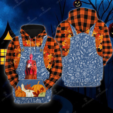 Joycorners Happy Halloween Chicken Orange Plaid All Printed 3D Shirt