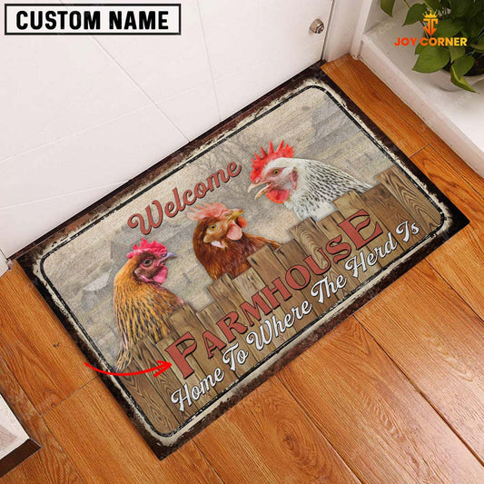 Joycorners Chooks Custom Name- Home To Where The Herd Is FarmHouse Doormat