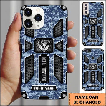 Joycorners Hunting Phonecase Blue Digital Camo Tactical Deer Emblem Armor Design Personalized Name 3D Phone Case