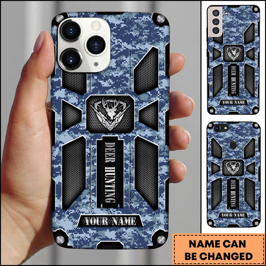 Joycorners Hunting Phonecase Blue Digital Camo Tactical Deer Emblem Armor Design Personalized Name 3D Phone Case