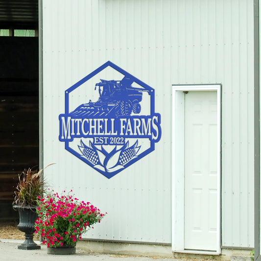 Joycorners Personalized Corn and Combine Metal Sign, Farmhouse Metal Wall Decor, Combine Wall Art, Combine Wall Decor, Farm Wall Decor, Fathers Day Gift, Gift for Farmer LM0110