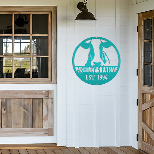 Joycorners Personalized Cow Farm with Established Date Metal Sign-Custom Cow Decor-Signage LM0110
