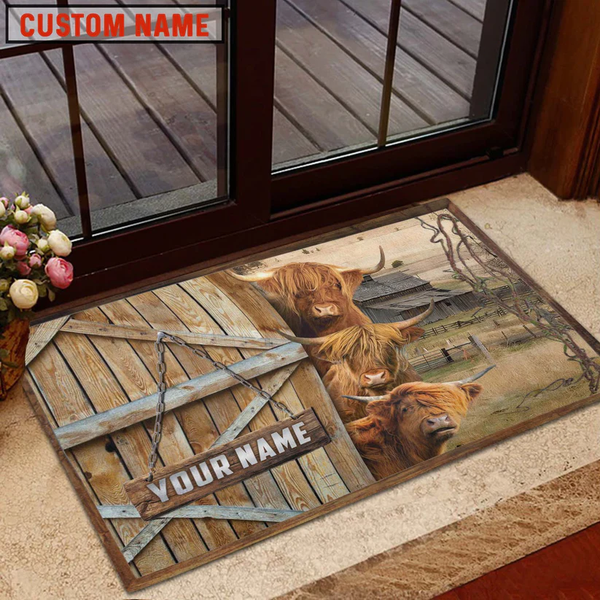 Joycorners Highland Barn Custom Name Doormat