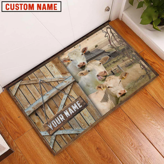 Joycorners Charolais Barn Custom Name Doormat