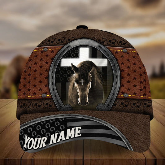 Personalized premium jesus and black horse leather pattern cap