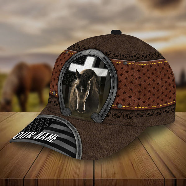 Personalized premium jesus and black horse leather pattern cap