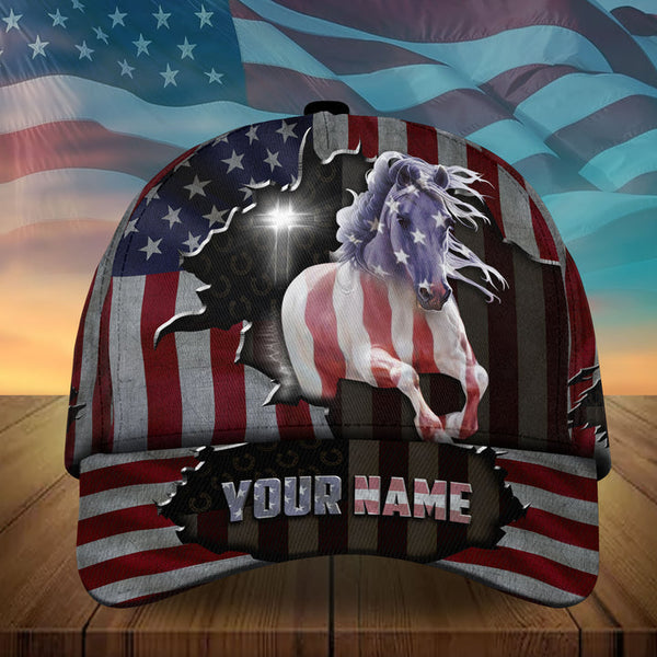 Personalized cracked Us flag horse cross american flag cap