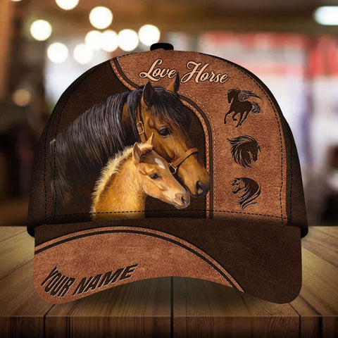 Personalized love horse family art leather pattern cap