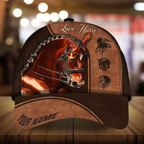Personalized love horse art leather pattern cap