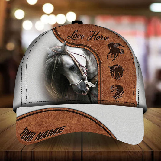 Personalized love white horse family art leather pattern cap