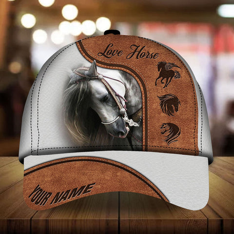 Personalized love white horse family art leather pattern cap