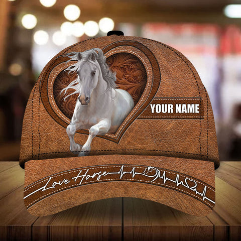 Personalized love horse white heart line leather pattern cap