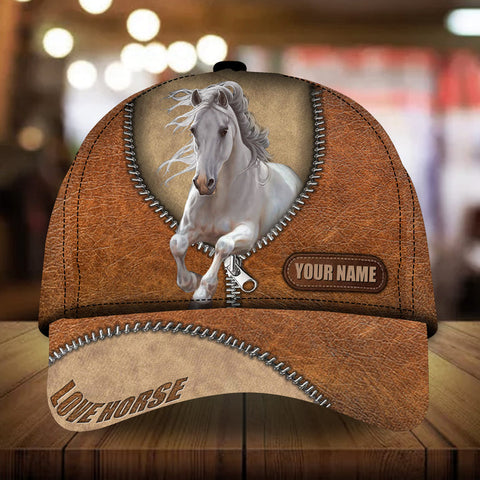 Personalized love white horse zip leather pattern cap