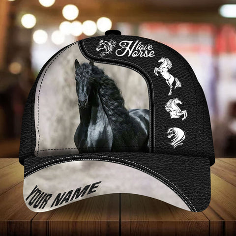 Personalized love black horse art leather pattern cap