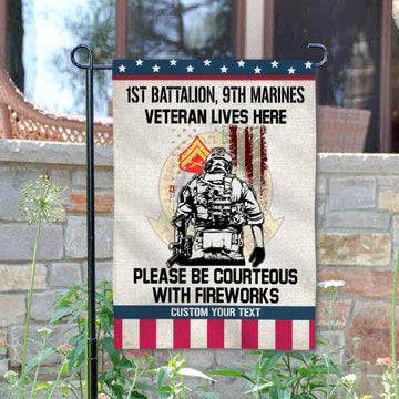 Joycorners Marine Veteran Lives Here Patriotic Garden Flag #MT46