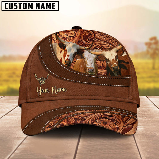 Joy Corners Texas Longhorn Farm Life Beauty Leather Pattern Customized 3D Cap