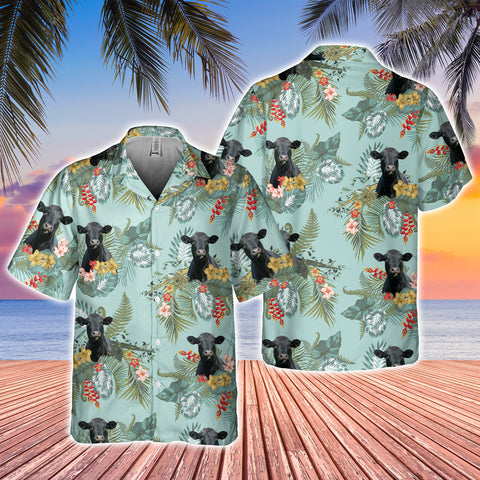 Joy Corners Black Angus Tropical Flowers Pattern Hawaiian Shirt