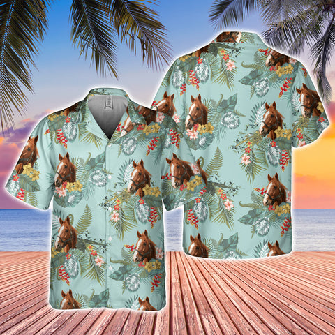 Joy Corners Horse Tropical Flowers Pattern Hawaiian Shirt