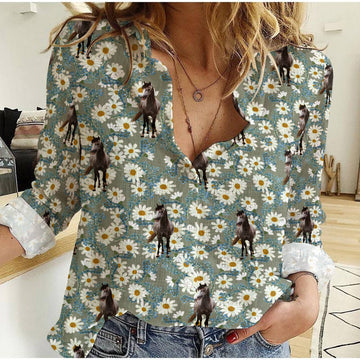 Joycorners Horse Camomilles Flower Casual Shirt