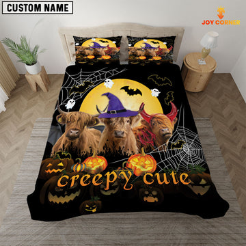 JoyCorners Happiness Highland Cattle Halloween Pattern Personalized Name 3D Bedding Set