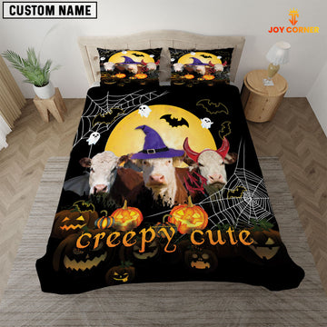 JoyCorners Happiness Hereford Cattle Halloween Pattern Personalized Name 3D Bedding Set