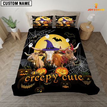 JoyCorners Happiness Texas Longhorn Cattle Halloween Pattern Personalized Name 3D Bedding Set