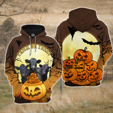 Joycorners Happiness Black Angus Cattle Halloween Pattern Farm Personalized 3D Hoodie