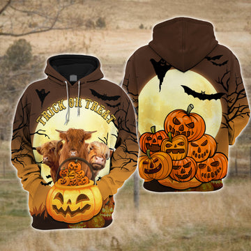 Joycorners Happiness Highland Cattle Halloween Pattern Farm Personalized 3D Hoodie