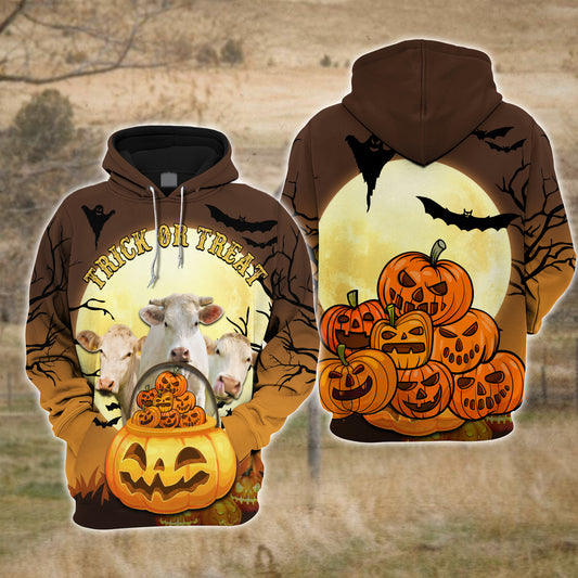 Joycorners Happiness Charolais Cattle Halloween Pattern Farm Personalized 3D Hoodie