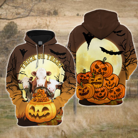 Joycorners Happiness Hereford Cattle Halloween Pattern Farm Personalized 3D Hoodie