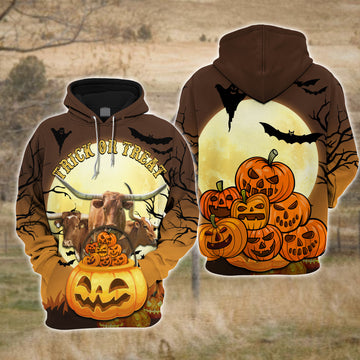 Joycorners Happiness Texas Longhorn Cattle Halloween Pattern Farm Personalized 3D Hoodie