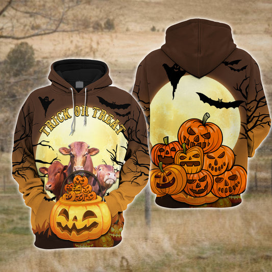 Joycorners Happiness Beefmaster Cattle Halloween Pattern Farm Personalized 3D Hoodie