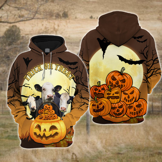 Joycorners Happiness Black Baldy Cattle Halloween Pattern Farm Personalized 3D Hoodie