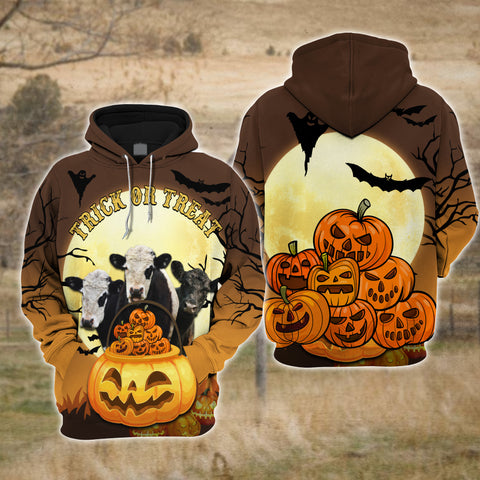 Joycorners Happiness Belted Galloway Cattle Halloween Pattern Farm Personalized 3D Hoodie
