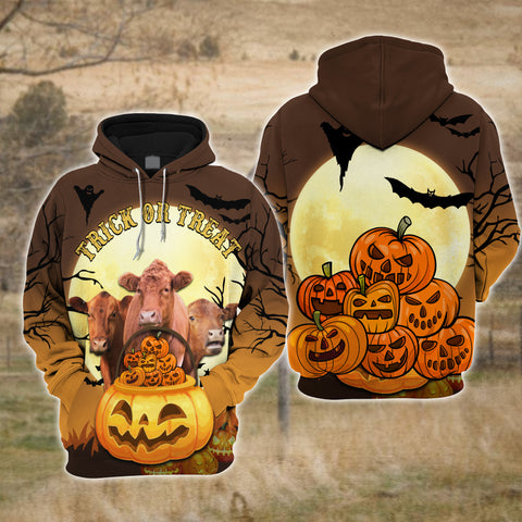 Joycorners Happiness Red Angus Cattle Halloween Pattern Farm Personalized 3D Hoodie