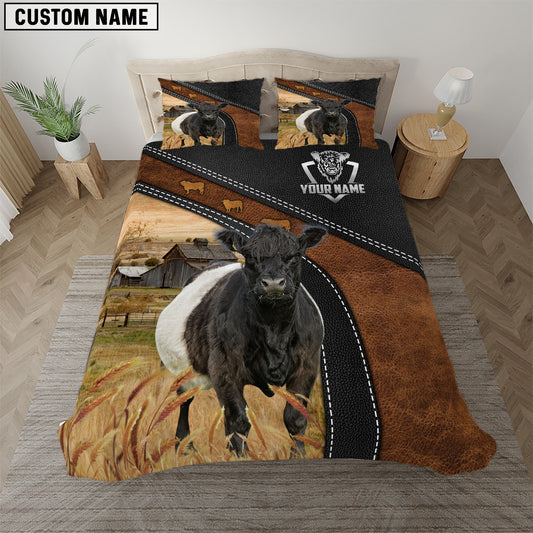 Joycorners Belted Galloway Black Leather Premium Pattern Customized Name Bedding Set